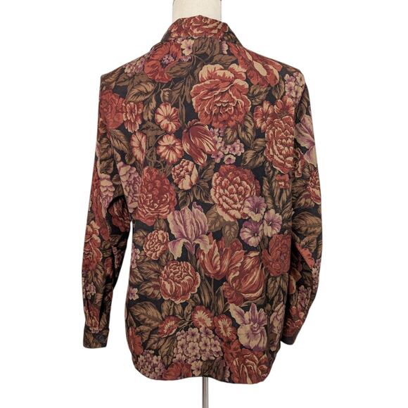 90s Vintage Fall Floral Top Shaket by Bon Worth Brown Black and Tan Size M - Picture 3 of 14